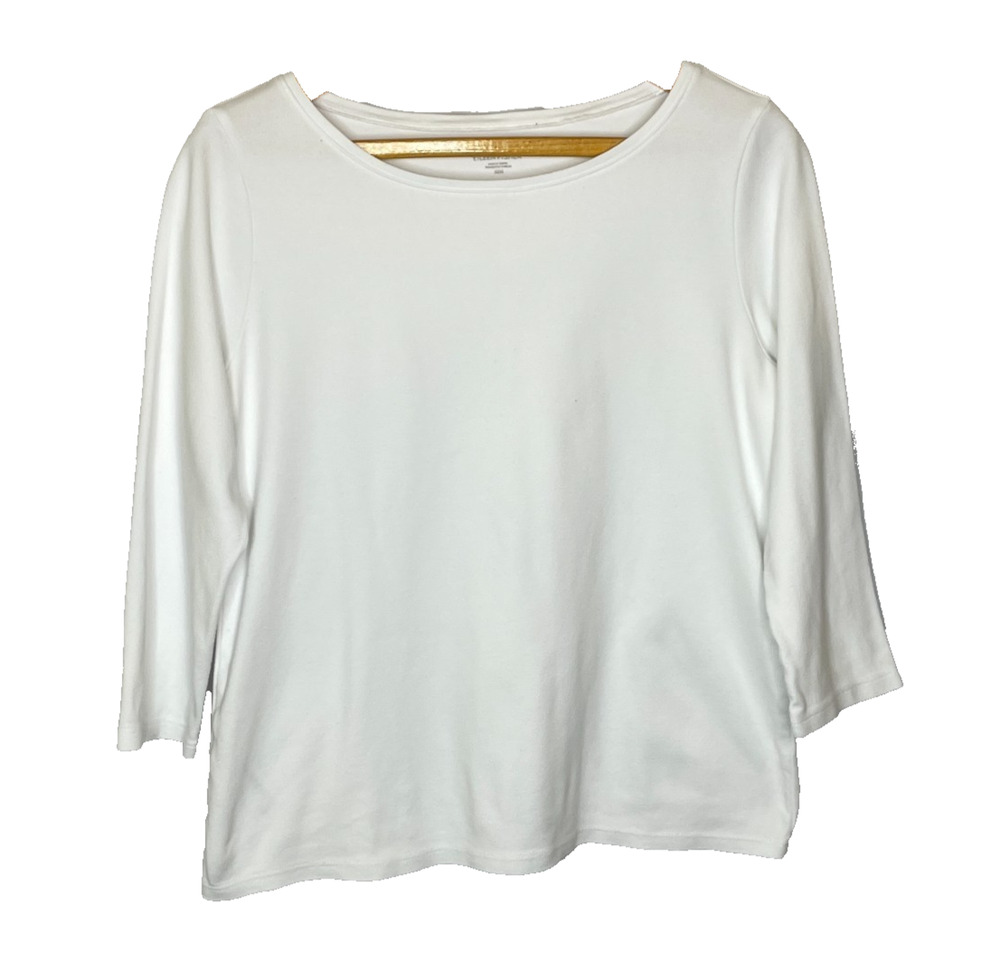 Women's Medium Eileen Fisher White 100% Organic Cotton 3/4 Sleeve T-Shirt